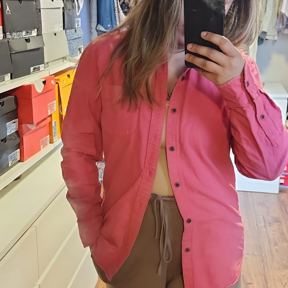 100% Cotton Coral Button-Up Shirt
